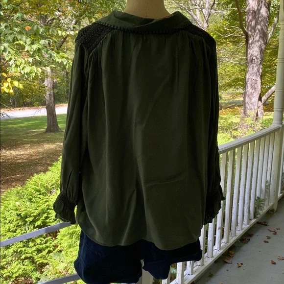NATURAL LIFE Olive Green Blouse with Black Embroidery - Picture 11 of 16